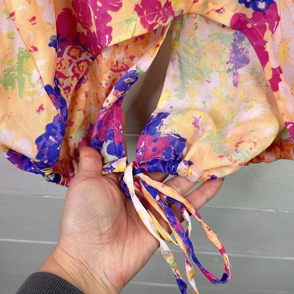 TRUE FREEDOM Orange Purple Pink Wide Flutter Sleeve Long Tunic Shirt Top Size M - Picture 11 of 11